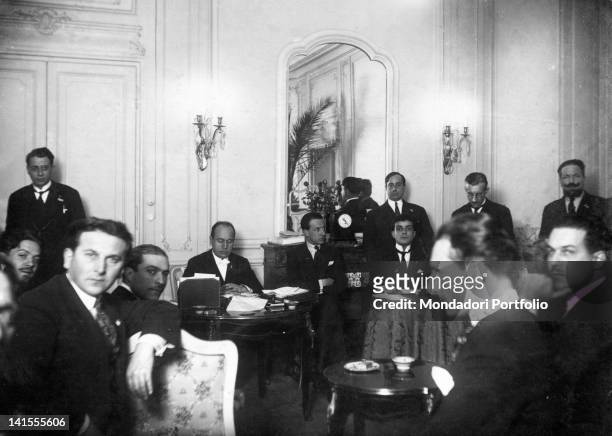 The Italian head of the government Benito Mussolini taking part in the first meeting of the Fascist Grand Council at Palazzo Chigi. Rome, 12th...