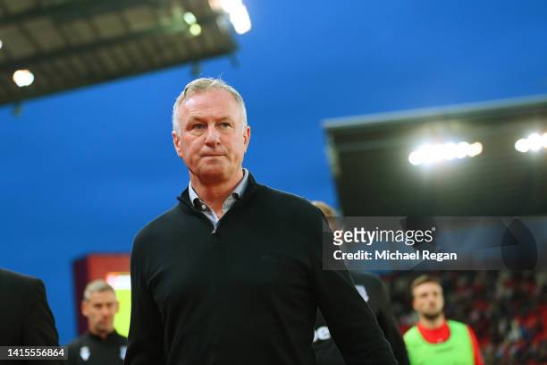 Stoke City manager Michael O'Neill looks on during the Sky Bet Championship between Stoke City and Middlesbrough at Bet365 Stadium on August 17, 2022...