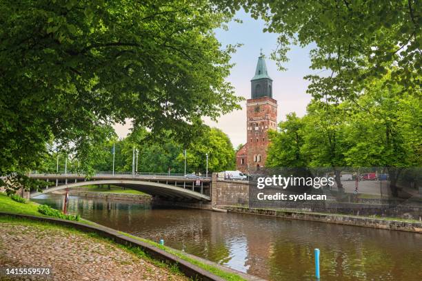 general view from riverside of turku, finland - turku finland stock pictures, royalty-free photos & images