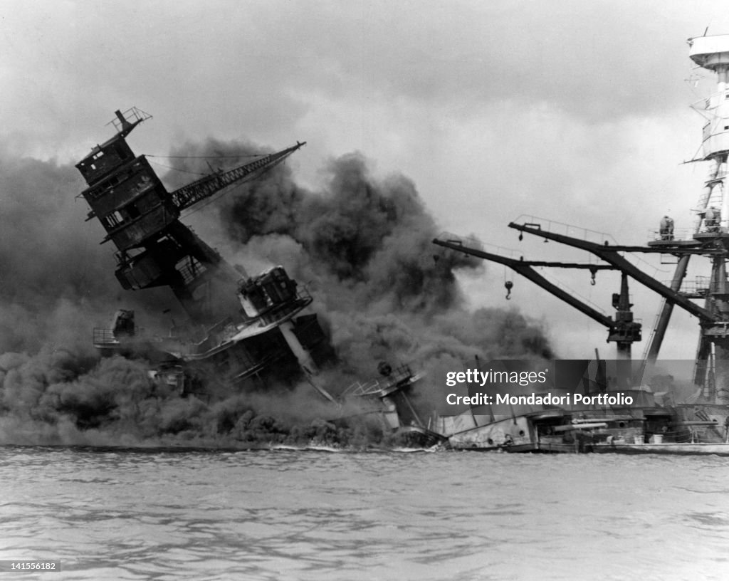 The American Battleship 'Arizona' Sinking At Pearl Harbor
