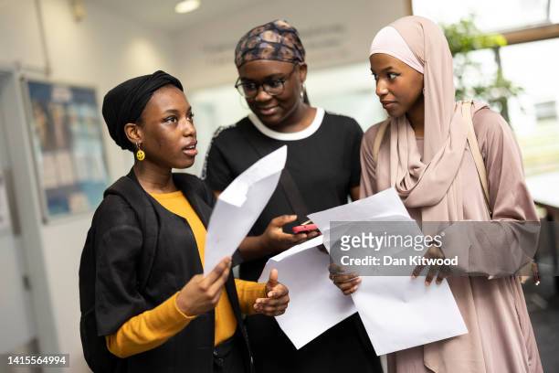 Students at The City of London Academy in Southwark receive their A-Level results on August 18, 2022 in London, United Kingdom. This is the first...