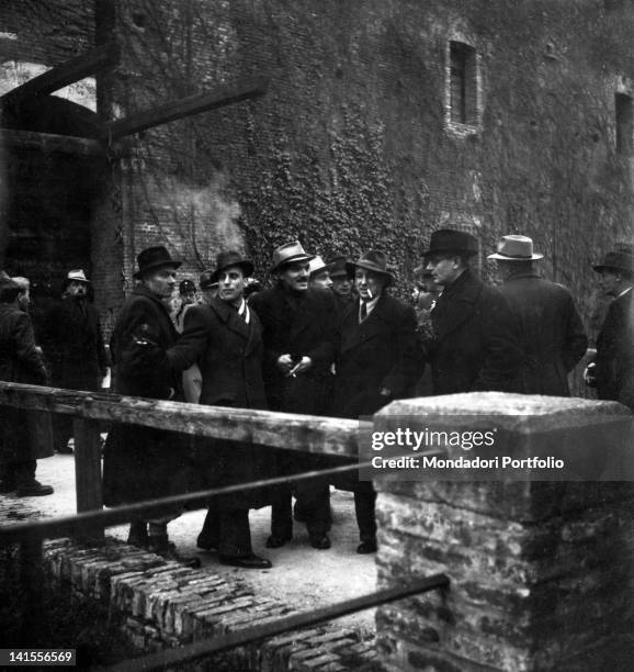 The secretary of the Republican Fascist Party Alessandro Pavolini smoking in front of Castelvecchio during the trial of members of the Great Council...