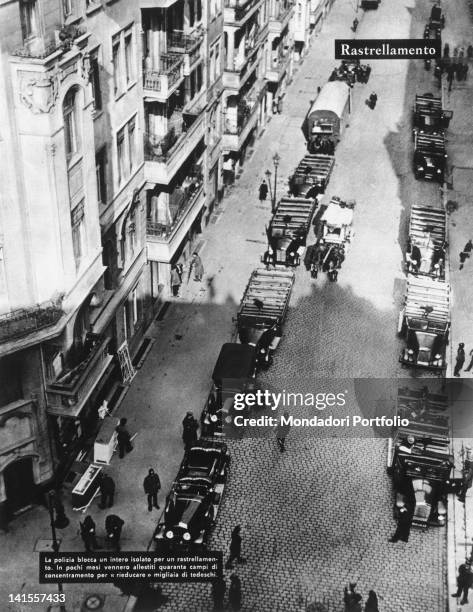 Round-up of the Gestapo in an entire block of the capital in order to find opponents. Berlin, Germany