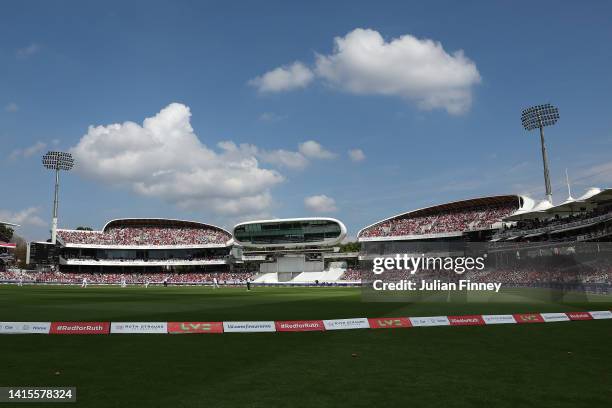 General view during day two of the first LV=Insurance test match between England and Australia at Lord's Cricket Ground on August 17, 2022 in London,...