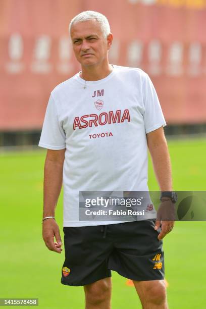 Roma coach Josè Mourinho during a training session at Centro Sportivo Fulvio Bernardini on August 18, 2022 in Rome, Italy.