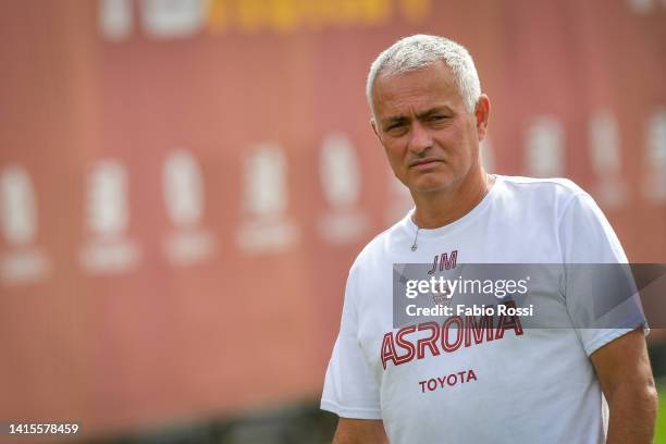 Roma coach Josè Mourinho during a training session at Centro Sportivo Fulvio Bernardini on August 18, 2022 in Rome, Italy.