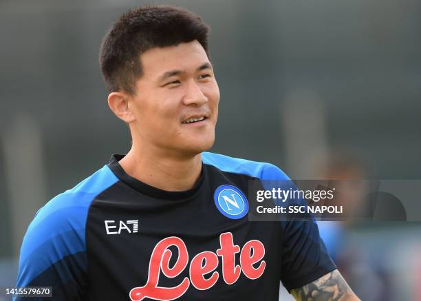 Min-Jae Kim of Napoli in training on August 18, 2022 in Naples, Italy.