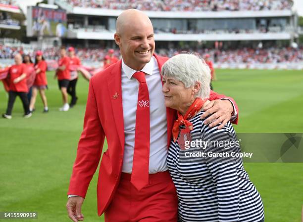 Sir Andrew Strauss hugs Ruth Strauss's Cath ahead of day two of the First LV= Insurance Test Match between England and South Africa at Lord's Cricket...