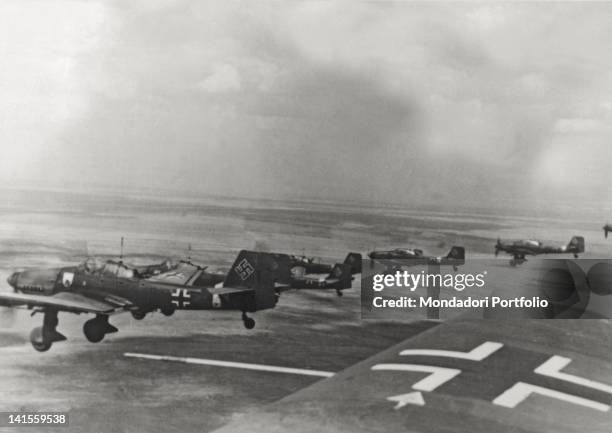 Squadron of German Stukas flies towards Stalingrad, present Volgograd. Stalingrad, September 1942