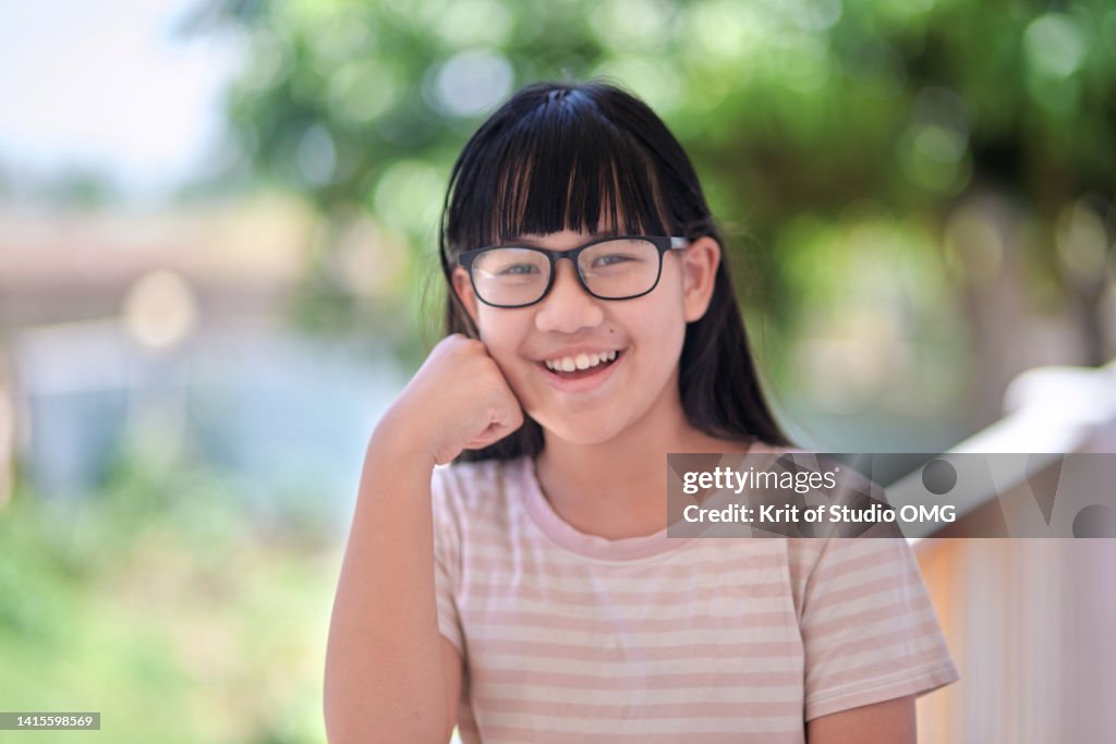 Portrait of a girl with bangs hairstyle