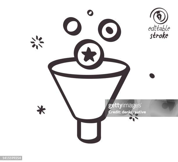 playful line illustration for filtering articles - process funnel infographic stock illustrations