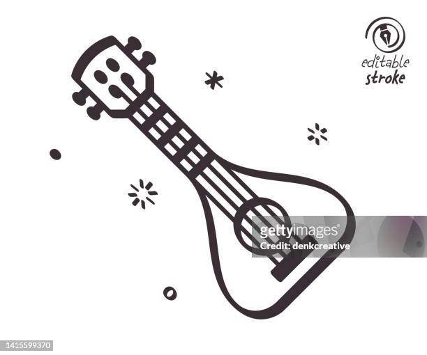ilustraciones, imágenes clip art, dibujos animados e iconos de stock de ilustración de línea lúdica para reproductor de laúd - música tradicional