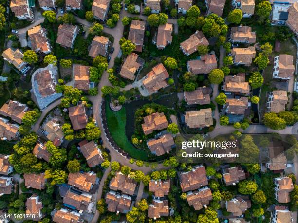 aerial view of detached duplex house - china middle class photos et images de collection