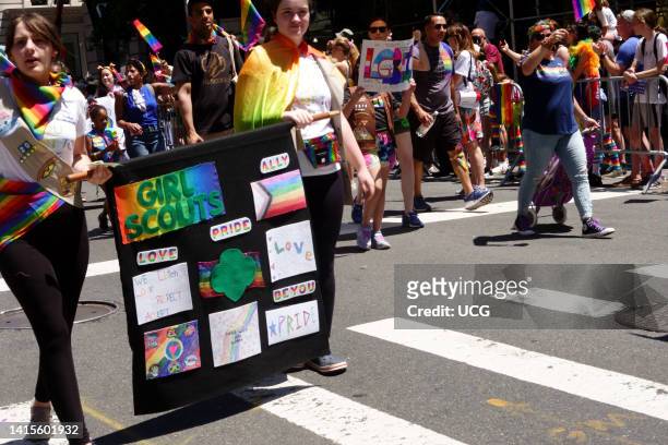 Pride March 2022, Girl Scouts of America support LGBTQ rights, Allyship, Manhattan, New York City.