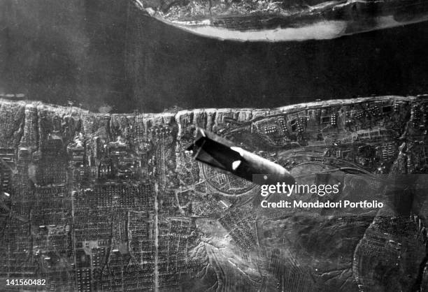 Aerial view of a bomb dropped by a German bomber over Stalingrad, today Volgograd. September 1942