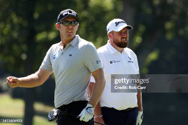 WILMINGTON, DELAWARE - AUGUST 18: Seamus Power of Ireland and Shane Lowry of Ireland on the third tee during the first round of the BMW Championship at Wilmington Country Club on August 18, 2022 in Wilmington, Delaware. (Photo by Rob Carr/Getty Images) wilmington delaware seamus power ireland shane