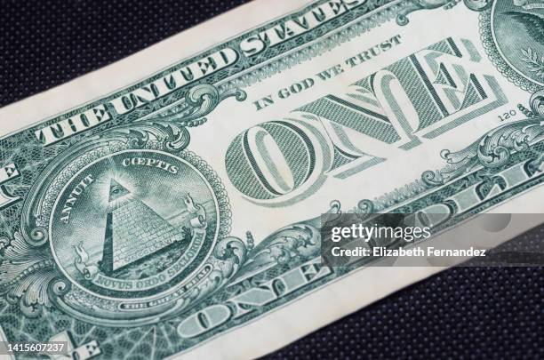 back of us one dollar bill on black background - pyramid with eye stock pictures, royalty-free photos & images