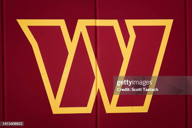 View of the Washington Commanders logo in the stadium before the preseason game between the Washington Commanders and the Carolina Panthers at...