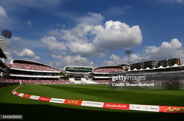 General view of the ground and crowd for 'Red for Ruth Day' during day two of the First LV= Insurance Test Match between England and South Africa at...