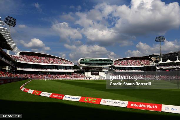 General view of the ground and crowd for 'Red for Ruth Day' during day two of the First LV= Insurance Test Match between England and South Africa at...