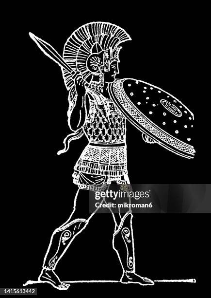 old engraved illustration of theseus, mythical king and founder-hero of athens - theseus stock pictures, royalty-free photos & images