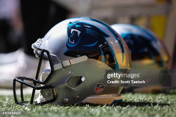 General view of a Carolina Panthers helmet during the second half of the preseason game between the Washington Commanders and the Carolina Panthers...