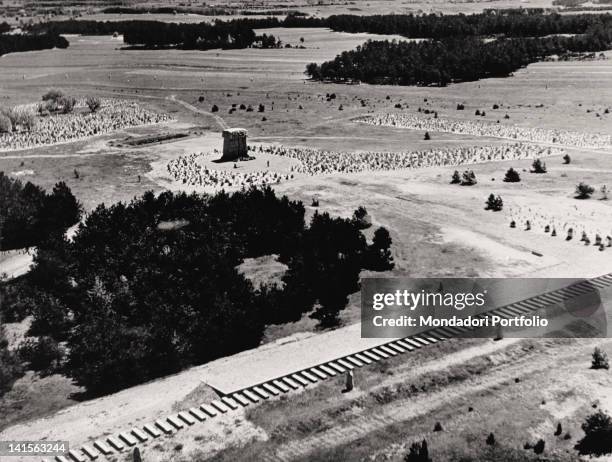 Aerial view of the outside of Treblinka extermination camp. Germany, 1976.