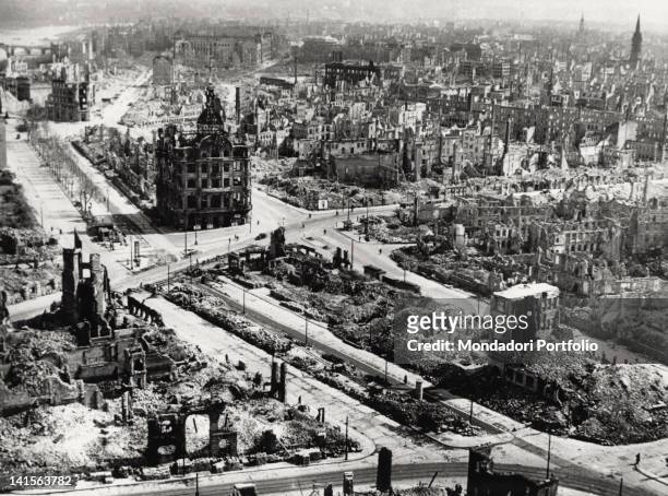 Aerial view of Dresden city centre, the area around Pirnaischer Platz, devastated by the Anglo-American bombing of the 13th and 14th of February...