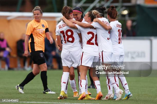 Benedetta Glionna of AS Roma celebrates with team mates after scoring their side's first goal during the LP Group 1 - UEFA Women's Champions League...