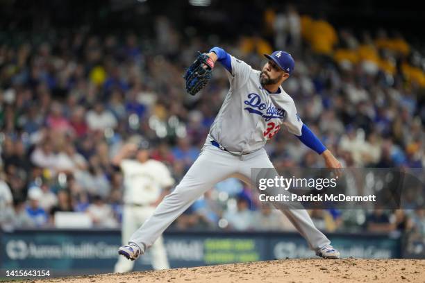 David Price of the Los Angeles Dodgers pitches against the Milwaukee Brewers in the seventh inning at American Family Field on August 16, 2022 in...