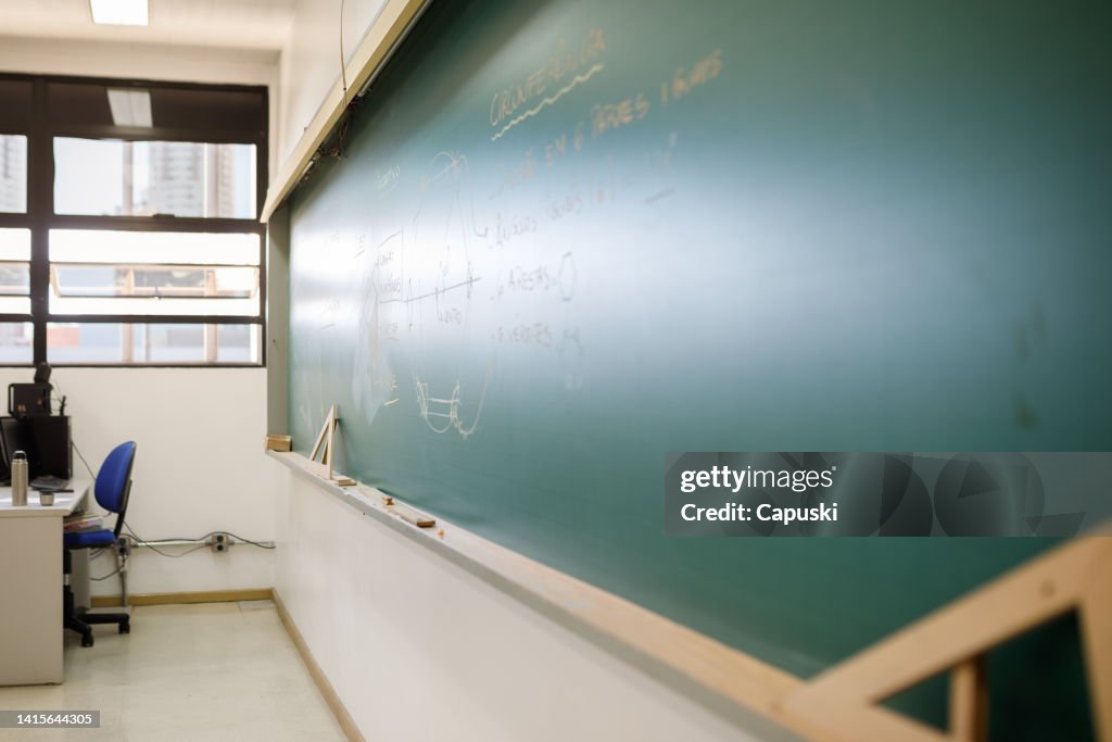 Classroom with a written chalkboard