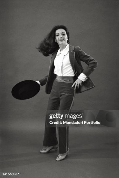 The Italian actress Bedy Moratti posing for a portrait wearing a hat. Italy, 1960s