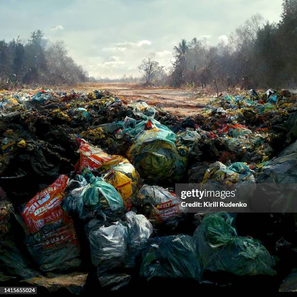 pile of garbage outside in a countryside - global gift stock-fotos und bilder