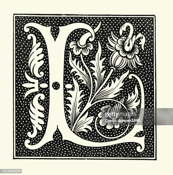 vintage illustration ornate floral pattern capital letter l, design - l monogram stock illustrations