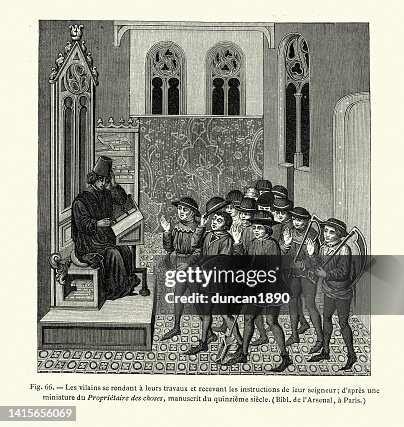 Medieval Feudal System Villeins Receiving Instructions From Their Lord ...