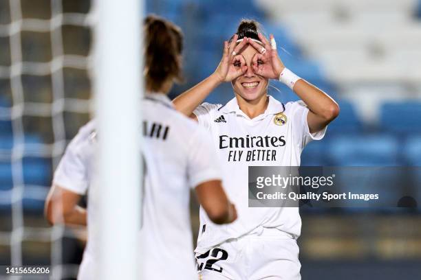 Athenea del Castillo of Real Madrid CF celebrates after scoring her team's sixth goal during first round UEFA Women's Champions League between Real...