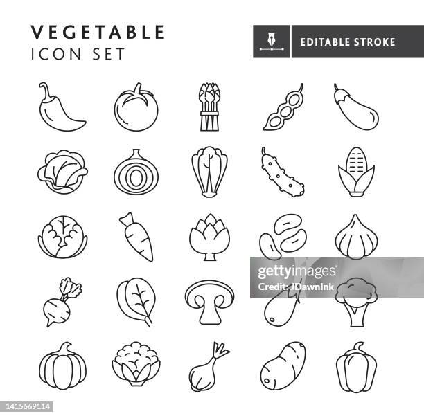 ilustrações de stock, clip art, desenhos animados e ícones de whole and sliced fresh vegetables thin line icon set - editable stroke - pimentão