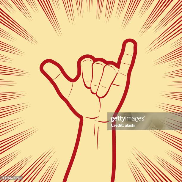 das shaka-zeichen oder das 6-hand-zeichen - shaka sign stock-grafiken, -clipart, -cartoons und -symbole