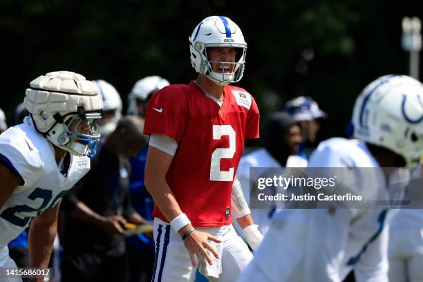 Matt Ryan of the Indianapolis Colts directs his team during the joint practice with the Detroit Lions at Grand Park Sports Campus on August 18, 2022...