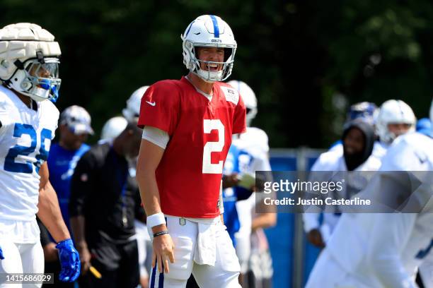 Matt Ryan of the Indianapolis Colts directs his team during the joint practice with the Detroit Lions at Grand Park Sports Campus on August 18, 2022...