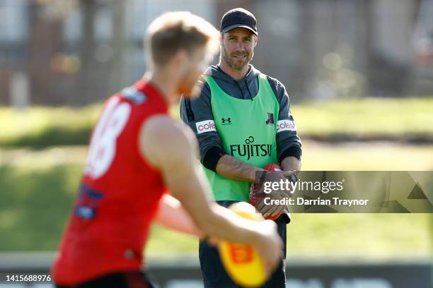 Essendon Bombers AFL coach Ben Rutten is seen during the Captains Run at The Hangar on August 19, 2022 in Melbourne, Australia.