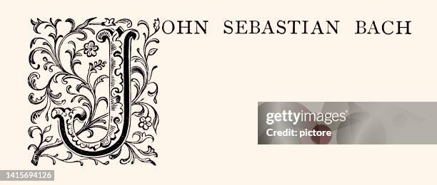 letter j : ornament and floral pattern in tribute to johann sebastian bach. (xxxl with lots of details) - bach floral stock illustrations