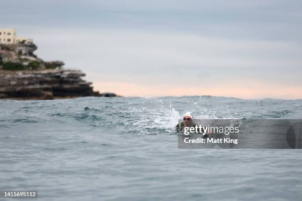 David Johnston of the United States competes in the 4 x 800m Open Water Relay during the 2022 Duel in the Pool at Bondi Beach on August 19, 2022 in...