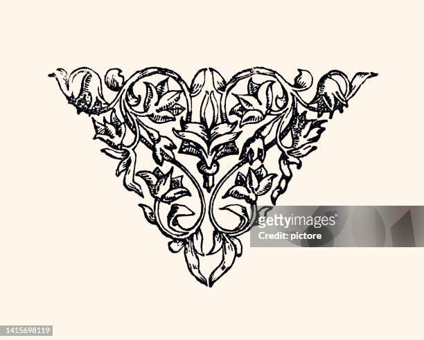 ornamental pattern : design element 19th century (xxxl with lots of details) - black and white flower tattoo designs stock illustrations