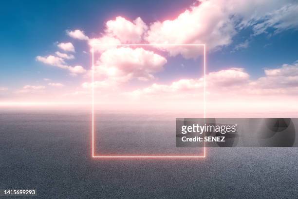 futuristic neon empty frame, abstract background - in a perfect world imagens e fotografias de stock