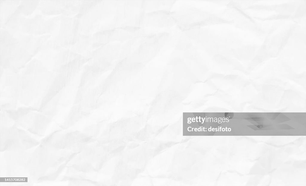 Empty blank white coloured grunge crumpled crushed paper horizontal vector backgrounds with folds, wrinkles and creases all over