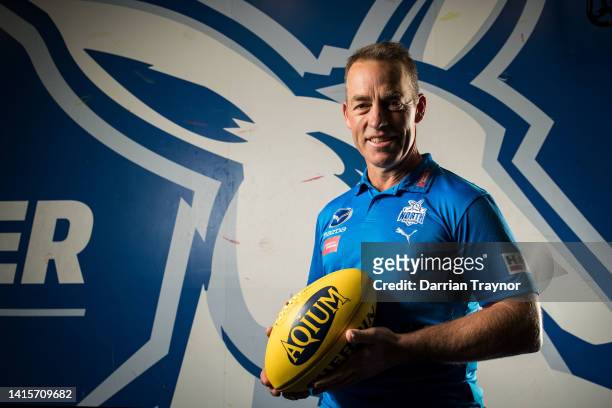 Alastair Clarkson poses for a photo during a North Melbourne Kangaroos AFL Media Opportunity at Arden Street Ground on August 19, 2022 in Melbourne,...