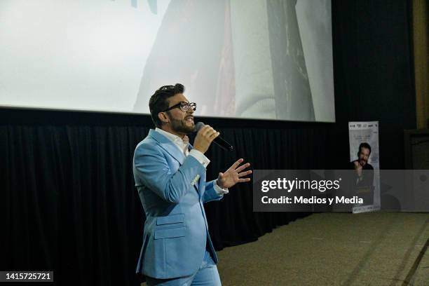 Christian Gonzalez Lacroix speaks during the presentation of the book 'Los Imperdibles del Liderazgo' at Cinepolis Plaza Carso on August 18, 2022 in...