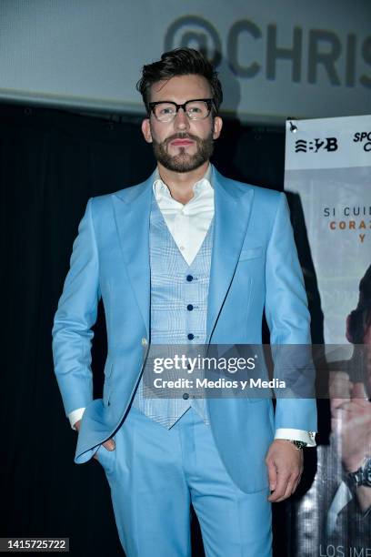 Christian Gonzalez Lacroix poses for a photo during the presentation of the book 'Los Imperdibles del Liderazgo' at Cinepolis Plaza Carso on August...