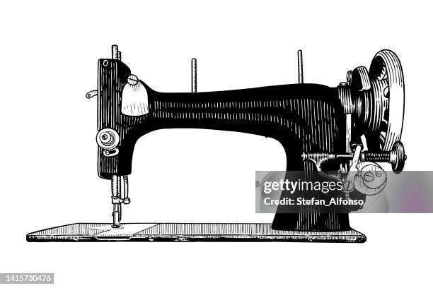 ilustrações de stock, clip art, desenhos animados e ícones de vector drawing of an old sewing machine - sewing machine